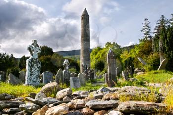 Round tower and cemetery in Glendalough, Ireland
