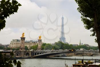 paris bridge with eiffel tower in the background, paris. france
