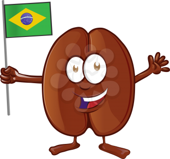 Coffee bean cartoon with brazilian flag