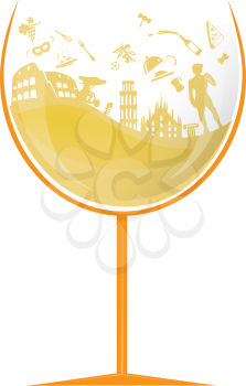 glass of italian white wine with symbol element 