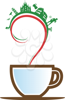 italian cup coffee with element and flag. illustration