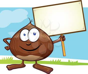 chestnut cartoon with signboard  on color background