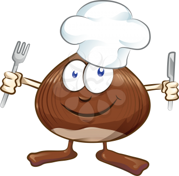 chestnut cartoon chef isolated on white . illustration mascot