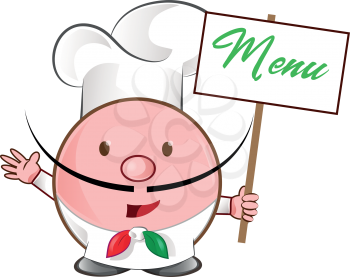 pizza chef mascot with menu signboard
