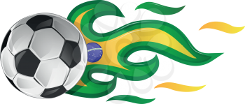 soccer ball on fire with brazil flag. illustration