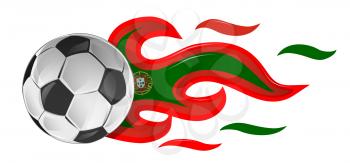 soccer ball on fire with Portugal flag. illustration