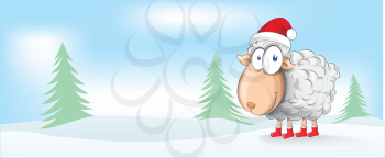 sheep christmas mascot cartoon. banner background