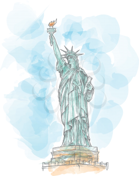 statue of liberty hand draw on watercolor background
