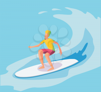 Vector illustration of surfer riding the wave. flat illustration