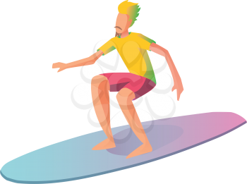 Surfer on the surf boards catching waves in the sea, isolated on white background.illustration flat