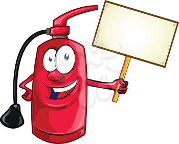 Cartoon Character of fire extinguisher with signboard