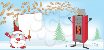 stove christmas mascot with santa claus cartoon