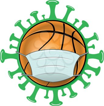 basketball illustration with mask over covid19 background