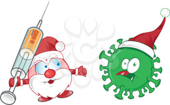 santa claus mascot fight against corona virus covid-19 cartoon on white background