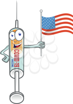 medical syringe vaccine corona virus covid-19 with USA flag . vector cartoon illustration