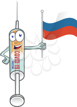 medical syringe vaccine corona virus covid-19 with russian flag . vector cartoon illustration