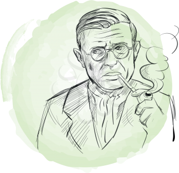 hand drawn portrait of Jean Paul Sartre . sketch style vector 