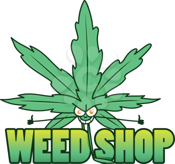Medical marijuana shop. Logos with hemp leaves, joints, and smoking devices. vector illustration