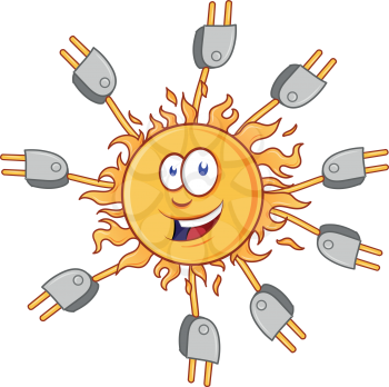 sun with plug mascot cartoon. vector illustration