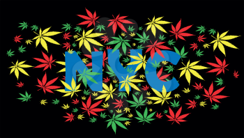 lettering design marijuana leaf inscription nyc on black  background