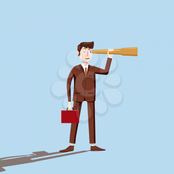 Businessman looking into the distance in a fire-tube, hope for success, vector, illustration