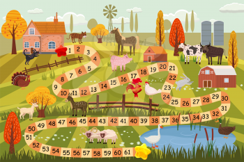 Illustration of a boardgame with farm scene