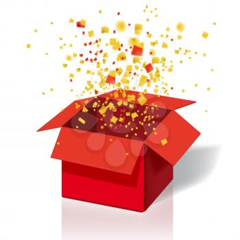 Box Exploision, Blast. Open Red Gift Box and Confetti. Enter to Win Prizes