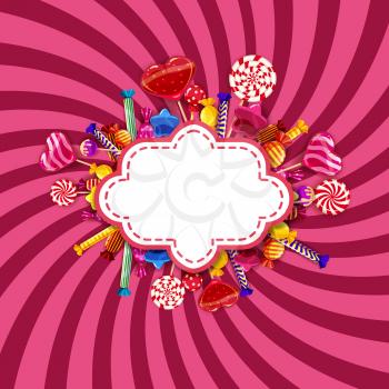 Candy shop frame template background with set of different colors of candy