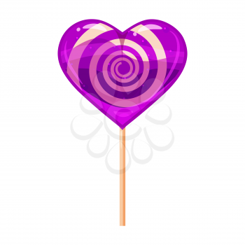 Heart shaped lollipop dessert icon on stick. Sweet food icon