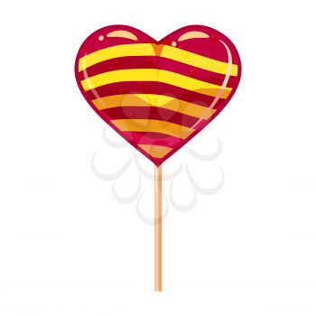 Heart shaped lollipop dessert icon on stick. Sweet food icon