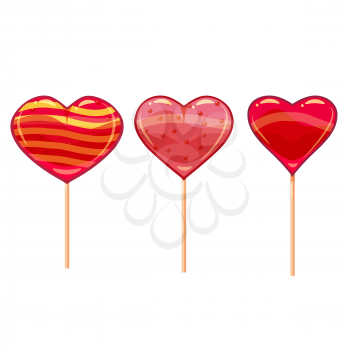 Set of colorful heart-shaped lollipops - red, yellow, green. Good for Valentine day design.