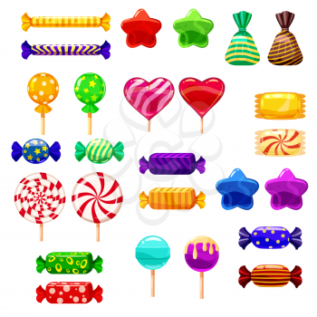 Set single cartoon candies, lollipop, candy, desserts. Illustration isolated on white