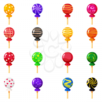A set of colored candies, lollipop, caramel, various bright colors