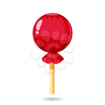 Glossy lollipop candy, vector isolated red, cartoon