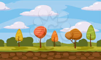 Autumn landscape trees and fall leaves, similar, vector illustration, cartoon style