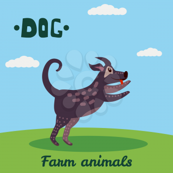 Cute Dog, farm animal character, farm animals, vector illustration on field background
