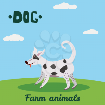 Cute Dog, farm animal character, farm animals, vector illustration on field background