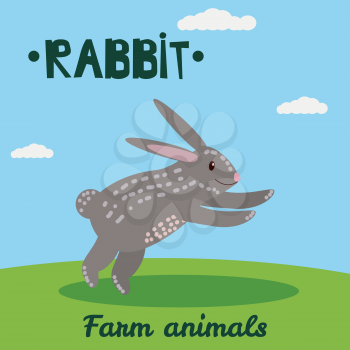 Cute Rabbit farm animal character, farm animals, vector illustration on field background