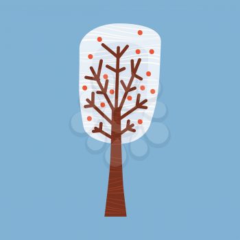 Winter tree decorate stylized, snow naked
