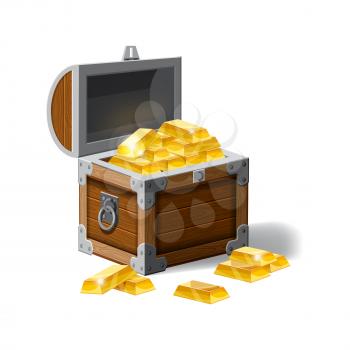 Old pirate chest full of gold bars, vector, cartoon style, illustration, isolated