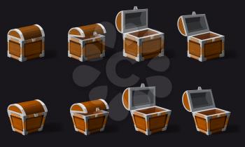 Set old pirate chests, vector, cartoon style illustration isolated