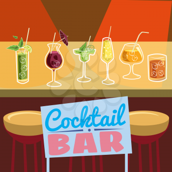 Retro poster design for cocktailbar. Vintage poster, card for bar or restaurant.