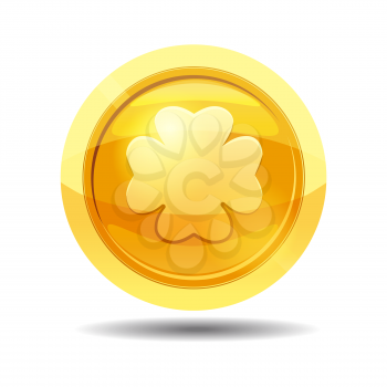 Game coin with clover leaf, game interface, gold