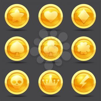 Set of game coins, game interface, gold, vector cartoon style