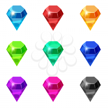 Set Diamonds isolated different colors on white background, cartoon style