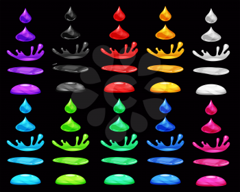 Set drop of liquid, water falls and makes a splash, different colour