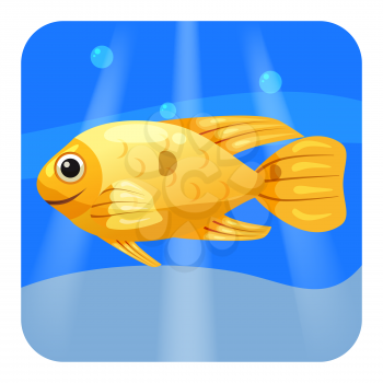 Cute Tropical fish, orange color in sea, ocean, cartoon style, vector illustration