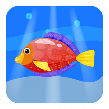 Cute Tropical fish, red color in sea, ocean, cartoon style, vector illustration