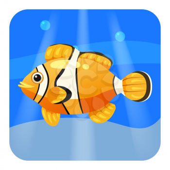 Cute Tropical fish clown in sea, ocean, cartoon style, vector illustration