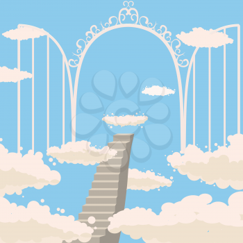 Road, stairs to heaven, open gates of heaven, sky clouds